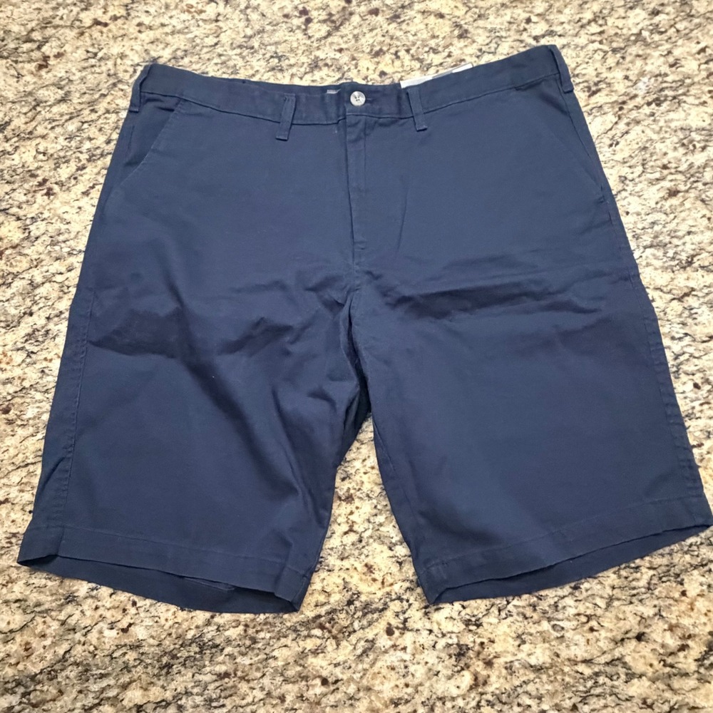 NEW Eddie Bauer Mens Shrt Chino Freeland Navy Blue Flat Front Shorts Size 42 ws